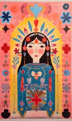 Fototapeta premium Mother Angel Portrait Painted Artwork, Mother Mary, Spiritual Image, Folk Art, Tribal theme, Boho art, New Age, Guardian Angel, bright colours, protection spell, motherhood art