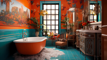 Bathroom design using bright and bold colors - obrazy, fototapety, plakaty