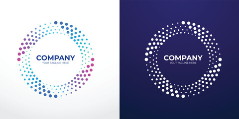 Modern technology startup logo concept, isolated vector logotype on white background, Blue Purple Gradient Geometric Shape with Pixel Dots Halftone