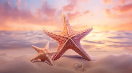 Fototapeta na wymiar Starfish basking in the golden embrace of dawn's light