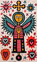 Tribal Art, simple painting, folk art style, modern acrylic paint, childlike art, hand painted colourful, South American, Central American, bold colours, boho, graffiti style art