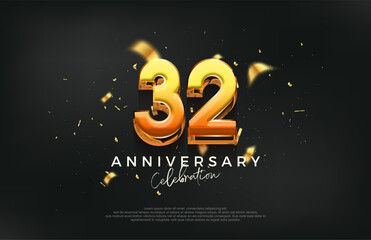 3d 32nd anniversary celebration design. with a strong and bold design. Premium vector background for greeting and celebration.