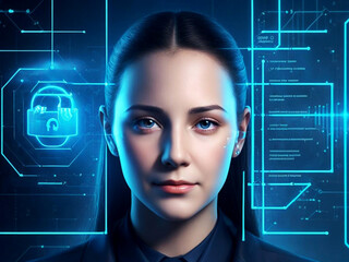 Facial online recognition access business data. biometric security systems.