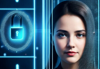 Facial online recognition access business data. biometric security systems.