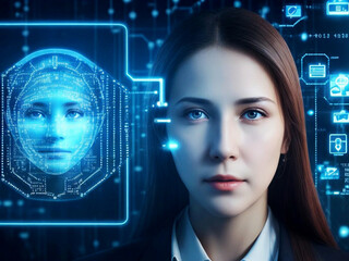Facial online recognition access business data. biometric security systems.