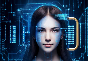 Facial online recognition access business data. biometric security systems.