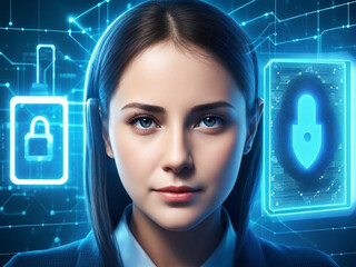 Facial online recognition access business data. biometric security systems.