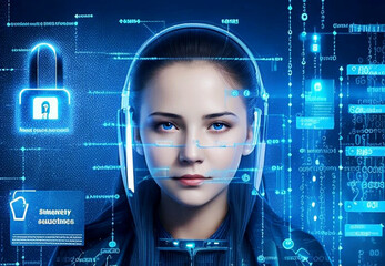 Facial online recognition access business data. biometric security systems.