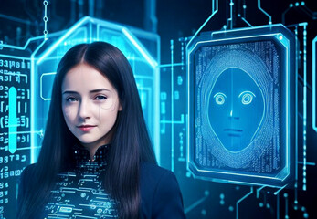 Facial online recognition access business data. biometric security systems.