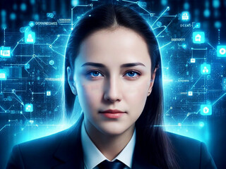 Facial online recognition access business data. biometric security systems.