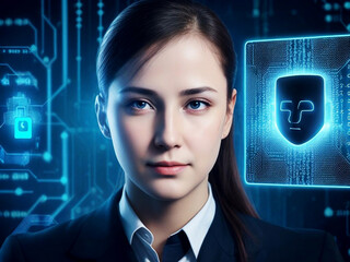 Facial online recognition access business data. biometric security systems.