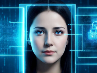 Facial online recognition access business data. biometric security systems.