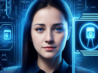 Facial online recognition access business data. biometric security systems.