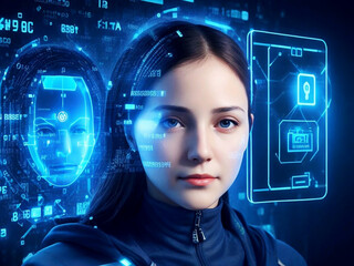 Facial online recognition access business data. biometric security systems.