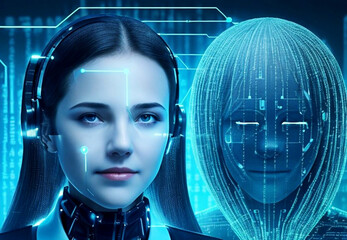 Facial online recognition access business data. biometric security systems.