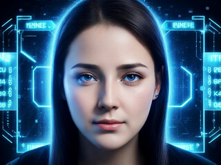 Facial online recognition access business data. biometric security systems.