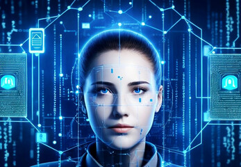 Facial online recognition access business data. biometric security systems.