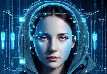 Facial online recognition access business data. biometric security systems.