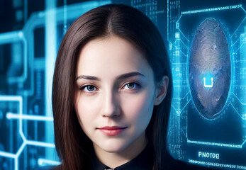 Facial online recognition access business data. biometric security systems.