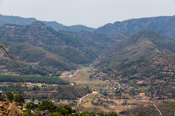 Fototapeta na wymiar The scenic landscape view of Pravas, Palpa from the Shreenagar Hill of Tansen, Palpa, Nepal