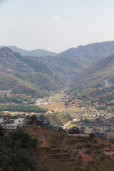 Fototapeta na wymiar The scenic landscape view of Pravas, Palpa from the Shreenagar Hill of Tansen, Palpa, Nepal