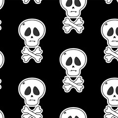 Seamless pattern with Skull and crossbones. Black Emo Goth background. Gothic aesthetic in y2k, 90s, 00s and 2000s style. Vector art illustration