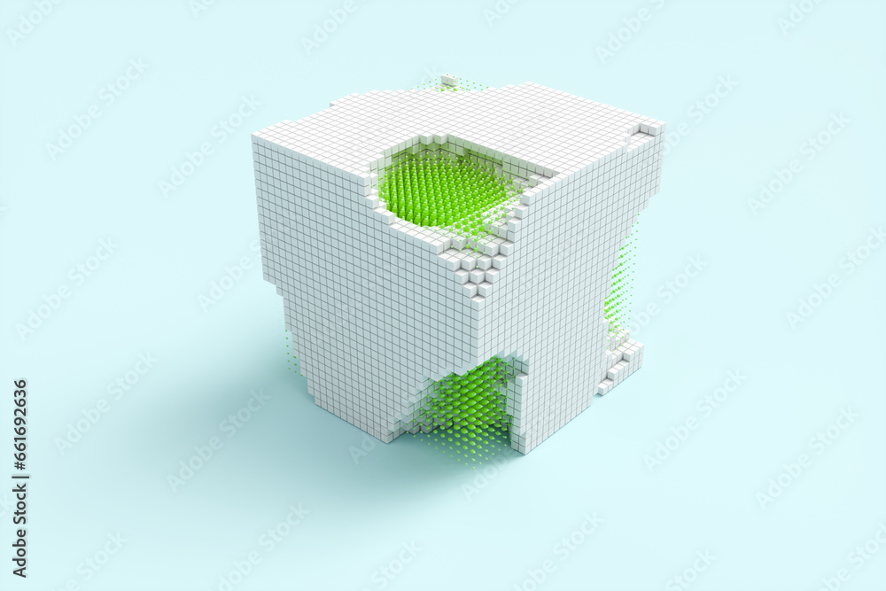 Poster abstract background from neon cyber cubes. artificial intelligence pixels abstract background. 3d re