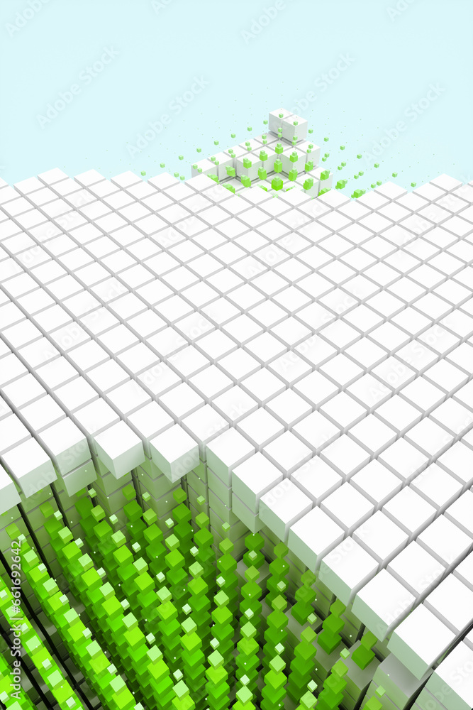 Poster abstract background from neon cyber cubes. artificial intelligence pixels abstract background. 3d re