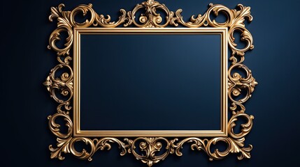 Luxury decoration gold frame on the dark blue background AI Generative