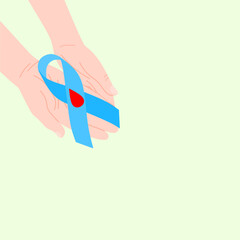 Hand holding ribbon icon of diabetes day