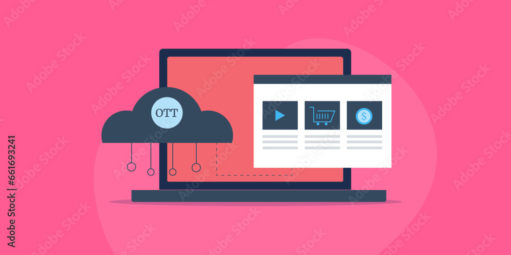 Poster ott platform with cloud computing technology, online media entertainment, internet connection networ
