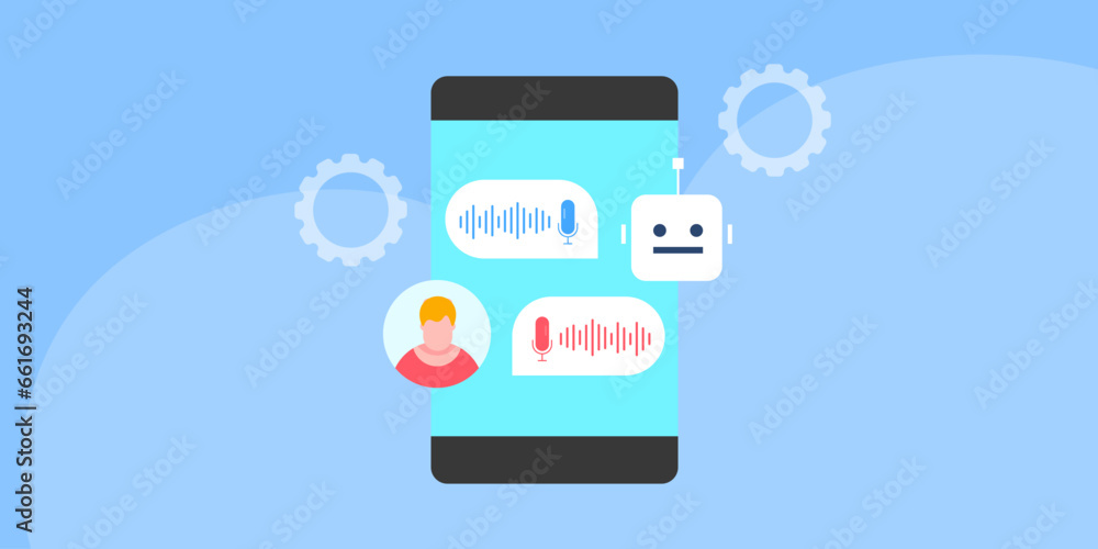 Poster ai chatbot voice assistant technology app, customer support automation, artificial intelligence robo