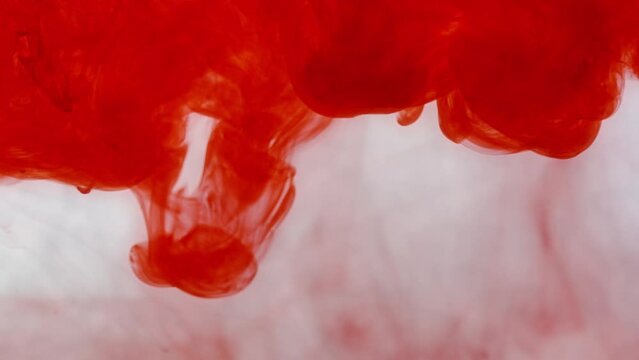 red paint falling into water with white background