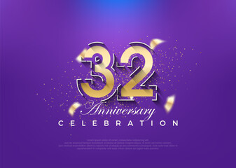 Fototapeta na wymiar Gold number 32nd anniversary. premium vector design. Premium vector for poster, banner, celebration greeting.