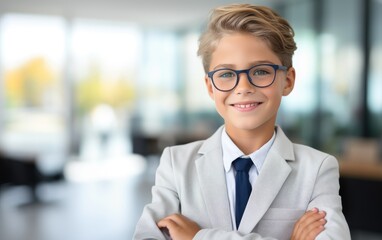 Smart confident schoolboy posing