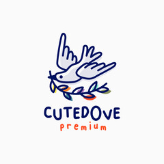 Fototapeta premium quirky cute dove cartoon outline vector logo icon illustration