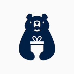 Bear is holding birthday gift Logo Cartoon Mascot character vector icon illustration
