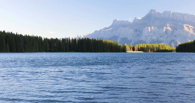 Beautiful view of Two Jake Lake in Banff National Park in Canada