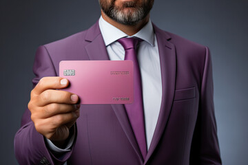 businessman holding a blank card