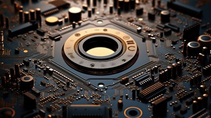 Fototapeta premium Cylindrical computer technology processor chips in motherboard