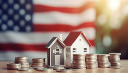 investment home with a background of the flag usa 