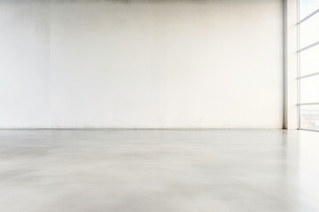 Empty concrete room and floor with white open space for minimalistic interior design concept