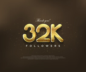 Fototapeta na wymiar Golden design for thank you 32k followers, vector greeting banner design, social media post poster.