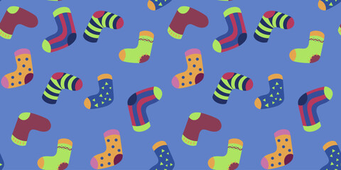 Seamless pattern with socks. Stylish funny socks pattern with different textures. Design for fabrics, wallpaper.