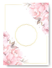 Beautiful pink carnation floral card with golden frame