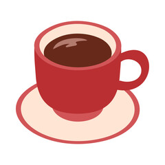 コーヒーカップに入ったホットコーヒー。フラットなベクターイラスト。
A cup of hot coffee. Flat designed vector illustration.