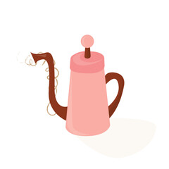Pink Coffee Kettle - Isolated - Cute and Cartoon Style for Website Icon and Coffee Shops