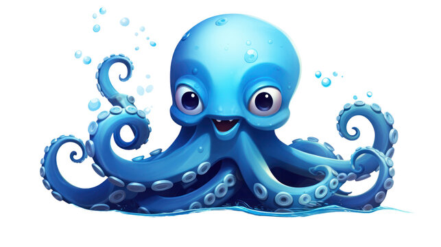 Illustration of Blue octopus on the transparent background