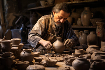 A potter working in his workshop