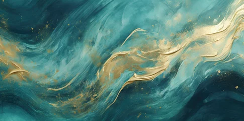 Foto op Canvas Blue and gold abstract wave paint royal luxury background backdrop wallpaper  © G